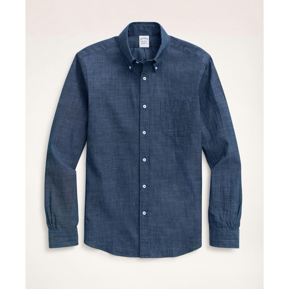 Brooks Brothers Regent Fit Chambray Button Down Long Sleeve Polo
